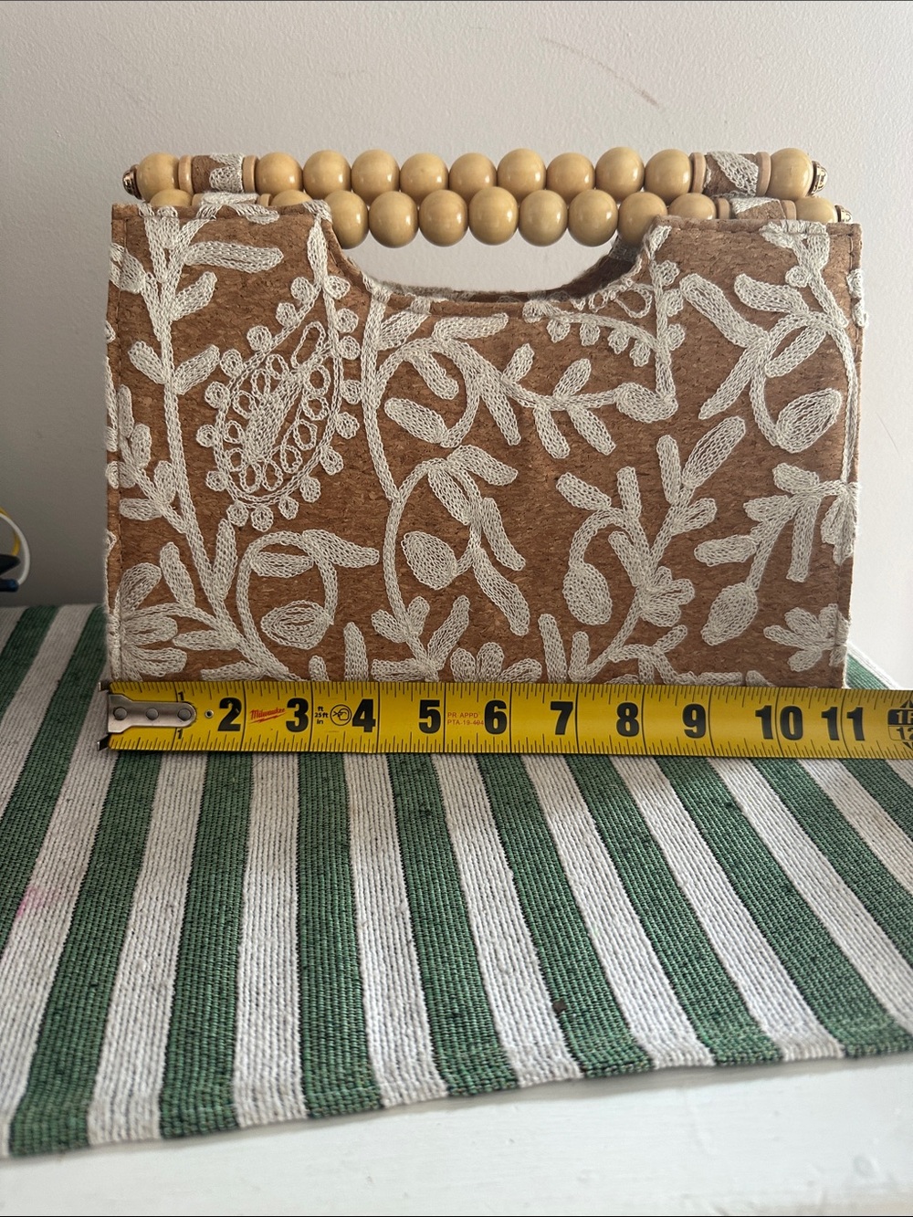 Haute Hippie Floral Cork Embroidered Beaded-Handle Clutch - Picture 9 of 11